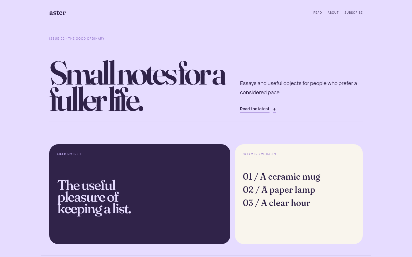 Aster Journal website demo preview